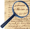 Magnifying glass over a document.
